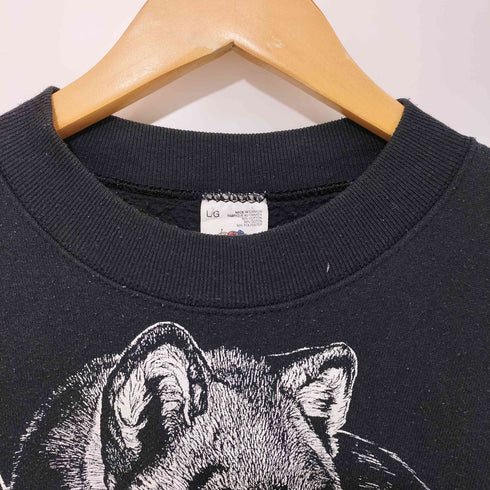 フルーツオブザルーム FRUIT OF THE LOOM 90s カナダ製 オオカミ 袖 両面 プリント クルーネックスウェット メンズ import:L