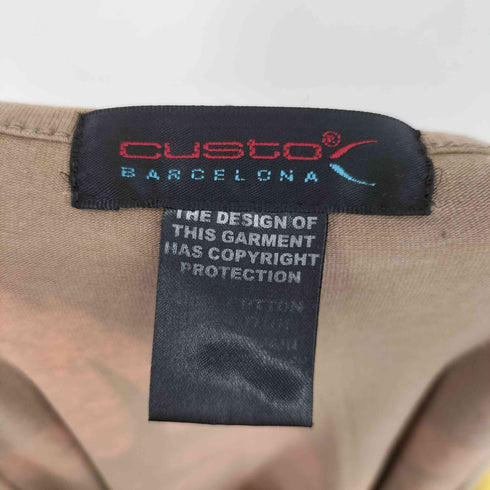 CUSTO BARCELONA ラインストーン加工 フローラルプリント レオパードスリーブ Vネック カットソー レディース