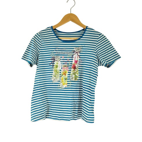 Firosa スパンコール 刺繍 フロントデザイン ボーダー S/S Tシャツ レディース