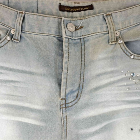 HOT PEPPER JEANS ラインストーン加工 ラメ フレアデニムパンツ Y2K レディース US:30
