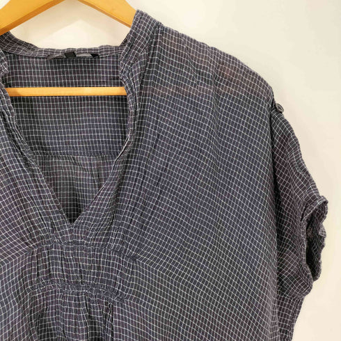 イザベルマランエトワール ISABEL MARANT ETOILE N°1501 スリットネック ギャザー チェック 半袖 ブラウス レディース JPN:2