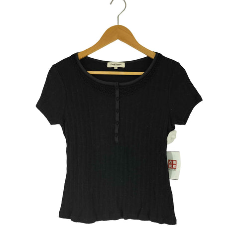 ポールスチュアート Paul Stuart レース装飾 リブ ヘンリーネック Tシャツ レディース US:10