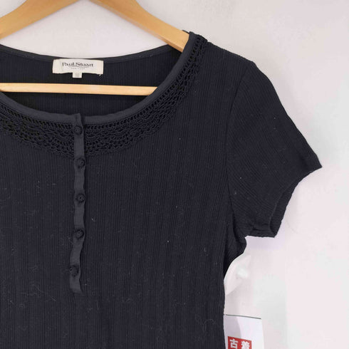 ポールスチュアート Paul Stuart レース装飾 リブ ヘンリーネック Tシャツ レディース US:10