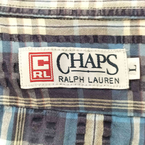 チャップスラルフローレン CHAPS RALPH LAUREN 刺繍ロゴ チェック柄 オープンカラーシャツ メンズ import:L