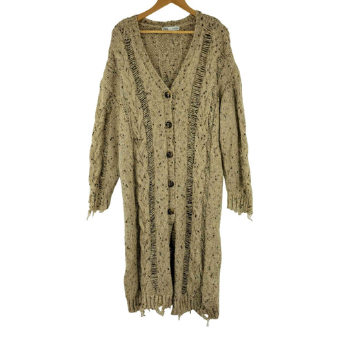 ザラ ZARA CAMEL V-NECK CABLE KNIT COAT LONG CARDIGAN レディース JPN:L