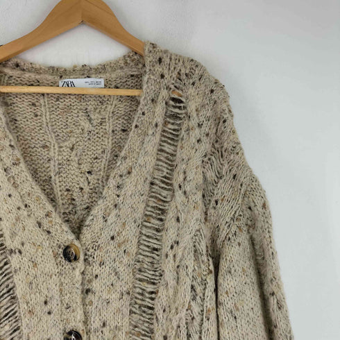 ザラ ZARA CAMEL V-NECK CABLE KNIT COAT LONG CARDIGAN レディース JPN:L