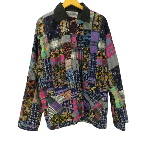 Tangible's 90S インド綿 総柄 花柄 チェック柄 パッチワーク トグル釦 ジャケット レディース import:M