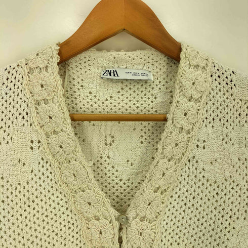 ザラ ZARA クロシェ編み 半袖 カーディガン レディース import:M