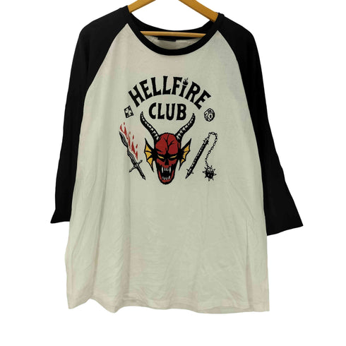 ストレンジャーシングス Stranger Things HELLFIRE CLUB ラグラン プリント 七分袖 Tシャツ カットソー メンズ import:XXL