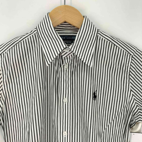ラルフローレン RALPH LAUREN SUPER SLIM FIT ポニー刺しゅう ストライプ 半袖シャツ レディース JPN:S