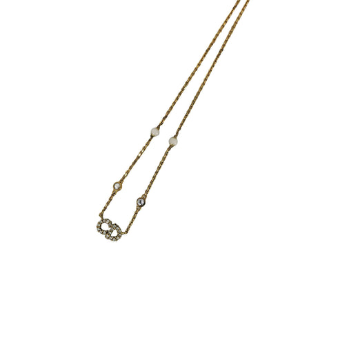 クリスチャンディオール Christian Dior Clair D Lune CDロゴ パール ラインストーン ネックレス レディース