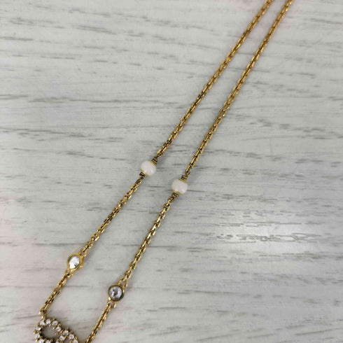 クリスチャンディオール Christian Dior Clair D Lune CDロゴ パール ラインストーン ネックレス レディース
