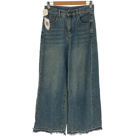 フリンジ加工 ワイド デニム パンツ レディース JPN:XL