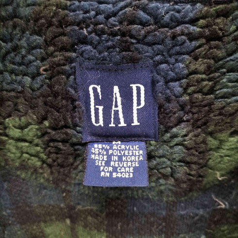 ギャップ Gap 90S OLD デカタグ チェック ボア フリース フルジップ ブルゾン ジャケット メンズ import:M