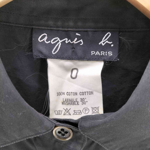 アニエスベー agnes b. PARIS 90S OLD サンライズ期 L/S クロップド ブラック プレーン シャツ レディース O