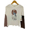 MEIHAO STORE 袖 切替 犬 プリント ボーダー L/S トップス レディース import:M
