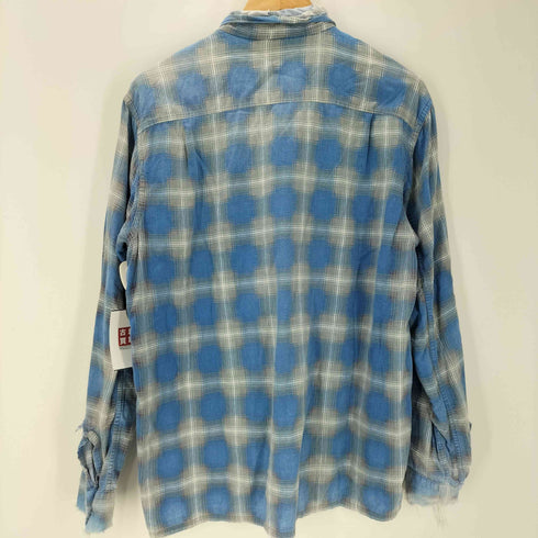 50-60S コットン 開襟 オープンカラー チェック柄 L/S プリント ネル シャツ ボックス 襤褸 ボロ vintage ヴィンテージ メンズ import:L