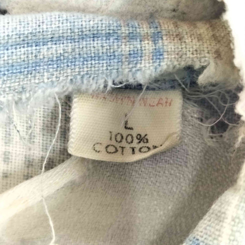 50-60S コットン 開襟 オープンカラー チェック柄 L/S プリント ネル シャツ ボックス 襤褸 ボロ vintage ヴィンテージ メンズ import:L
