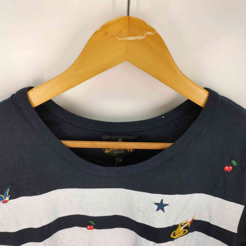 ヴィヴィアンウエストウッドアングロマニア Vivienne Westwood ANGLOMANIA ボーダーマリン系 オーブ刺繍 Tシャツ レディース import:L
