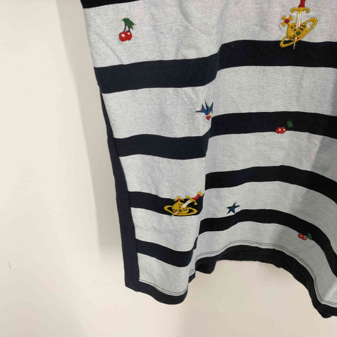 ヴィヴィアンウエストウッドアングロマニア Vivienne Westwood ANGLOMANIA ボーダーマリン系 オーブ刺繍 Tシャツ レディース import:L