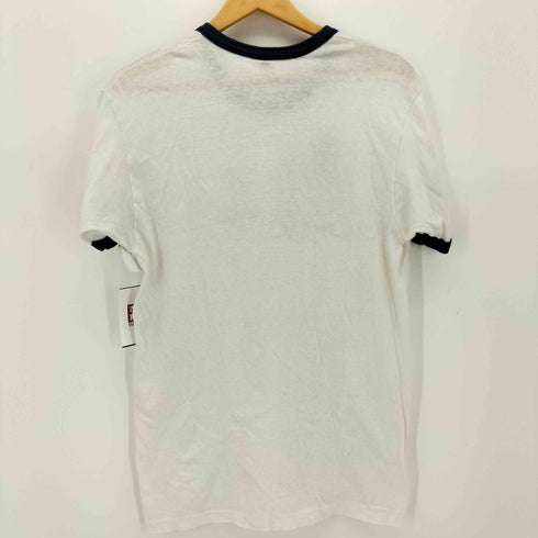 ヘインズ Hanes 70S USA製 三角タグ フロント プリント 企業ロゴ クルーネック リンガー Tシャツ メンズ import:L