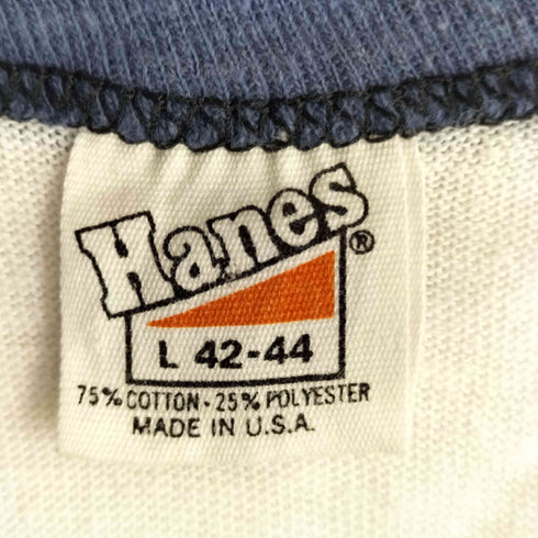ヘインズ Hanes 70S USA製 三角タグ フロント プリント 企業ロゴ クルーネック リンガー Tシャツ メンズ import:L
