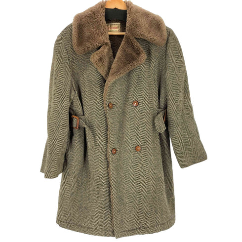 SPORT JACKET 裏地ファー ヘリンボーン ダブルブレストコート メンズ L