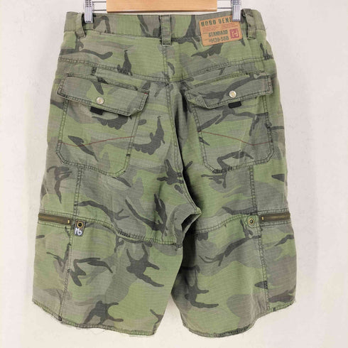 HOBOdenim ジップポケット カモ柄 ショーツ メンズ ウエスト88 股下丈84