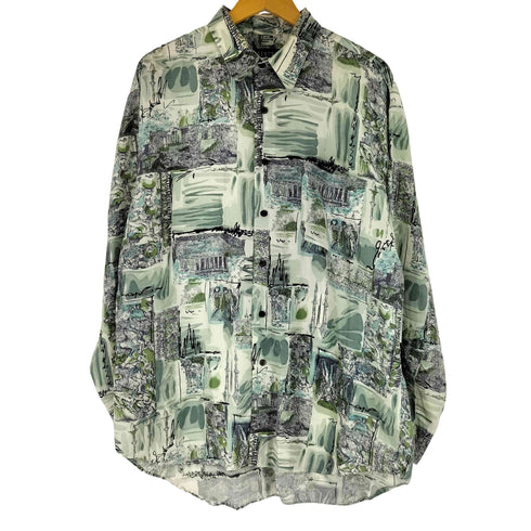 GENT'S シルク100% 総柄 L/S シャツ メンズ LL