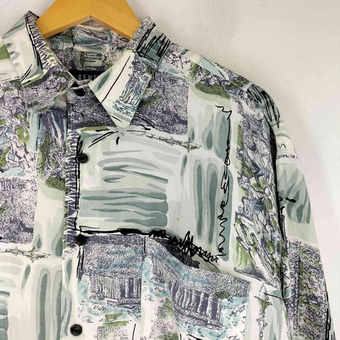 GENT'S シルク100% 総柄 L/S シャツ メンズ LL