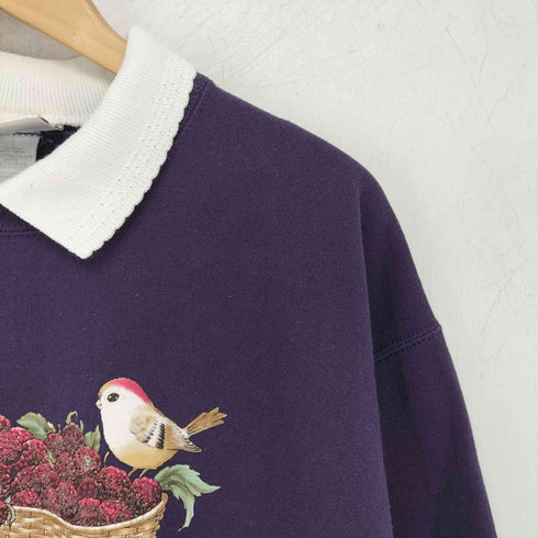 bird print リメイク 襟付きスウェット レディース