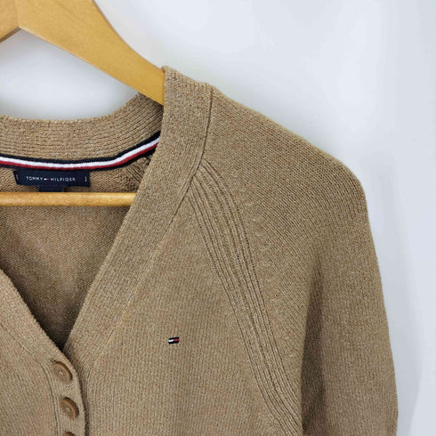 トミーヒルフィガー TOMMY HILFIGER ロゴ刺繍 Vネック コットン アクリルニット レディース import:M