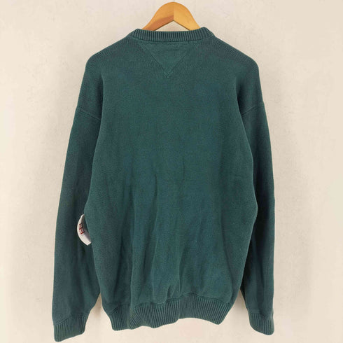トミーヒルフィガー TOMMY HILFIGER 90s インド製 フロント刺繍 前V コットンニット メンズ import:L