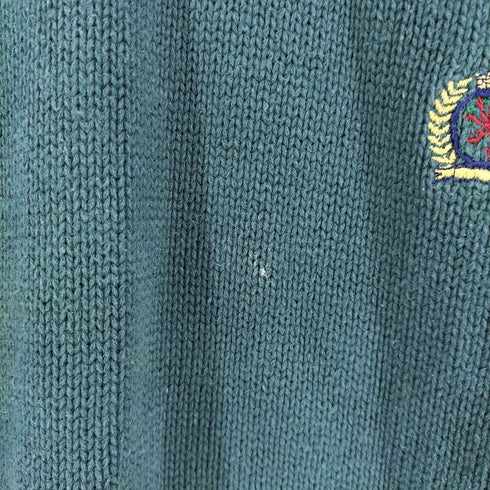 トミーヒルフィガー TOMMY HILFIGER 90s インド製 フロント刺繍 前V コットンニット メンズ import:L