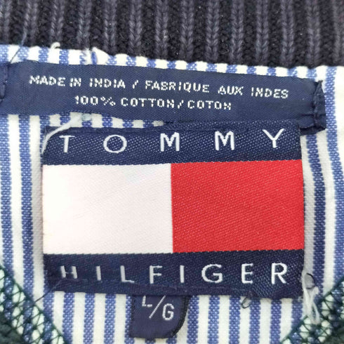 トミーヒルフィガー TOMMY HILFIGER 90s インド製 フロント刺繍 前V コットンニット メンズ import:L
