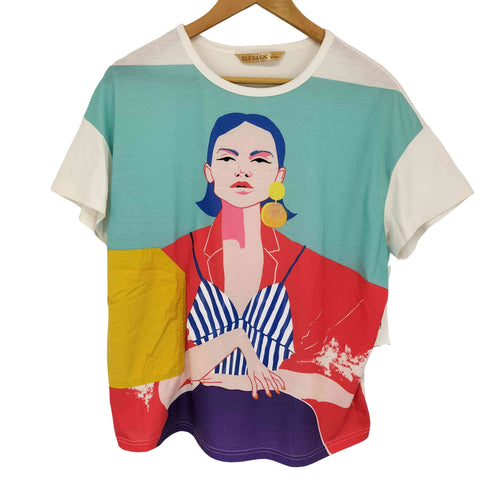 ELF SACK 異素材切替ビッグシルエット S/S Tシャツ レディース import:L