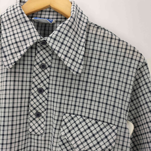 アロー ARROW 70S OLD CHAPPARAL Perma-Iron カナダ製 デカ襟 ハーフボタン L/S プルオーバー チェック シャツ 襟芯 vintage ヴィンテージ メンズ import:L