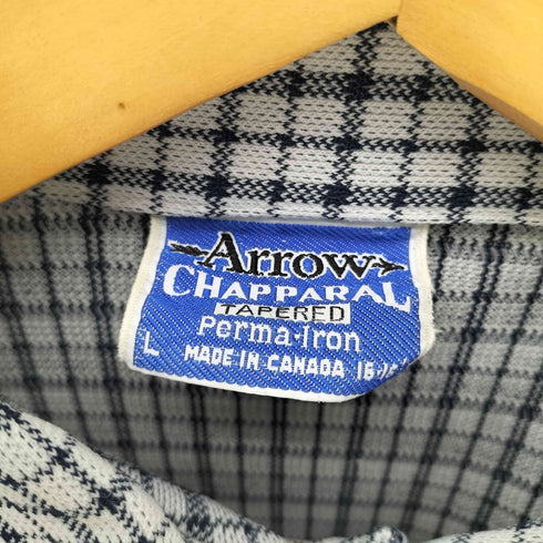 アロー ARROW 70S OLD CHAPPARAL Perma-Iron カナダ製 デカ襟 ハーフボタン L/S プルオーバー チェック シャツ 襟芯 vintage ヴィンテージ メンズ import:L