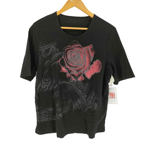 BRUNO PIATTELLI ラインストーン付き バラ プリント クルーネックTシャツ Y2K レディース