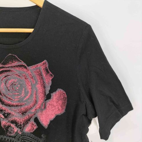 BRUNO PIATTELLI ラインストーン付き バラ プリント クルーネックTシャツ Y2K レディース