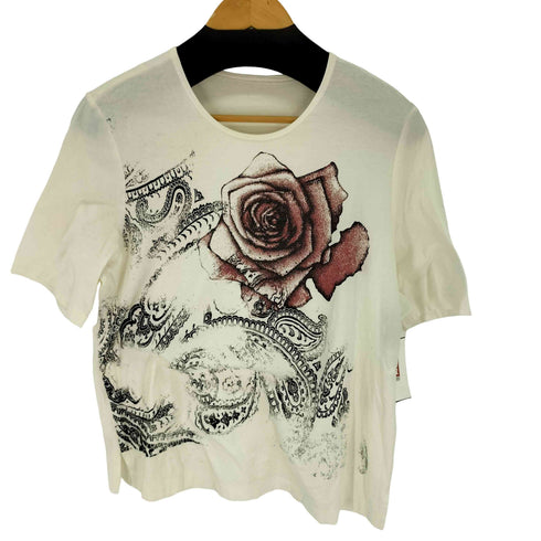 BRUNO PIATTELLI ラインストーン付き バラ プリント クルーネックTシャツ Y2K レディース