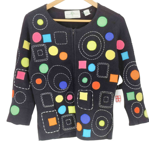 DESIGN OPTIONS BY PHILIP & JANE GORDON 総柄ワッペン 刺繍 マルチカラー レーヨン混 ジップカーディガン レディース import:S