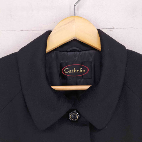 Cathelin CASHMERE カシミヤ100% 比翼ステンカラーコート 裏地シルク レディース JPN:9号