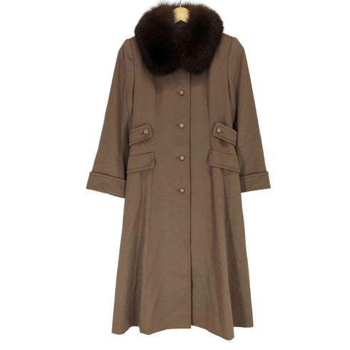 HARDY AMIES BOUTIQUE イタリア製 ファー付きウールロングコート レディース JPN:9号