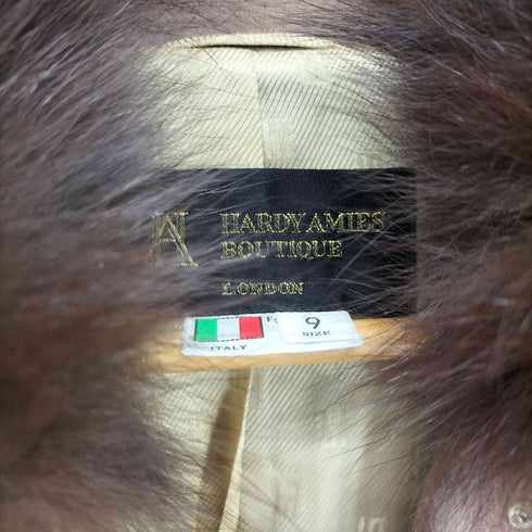 HARDY AMIES BOUTIQUE イタリア製 ファー付きウールロングコート レディース JPN:9号