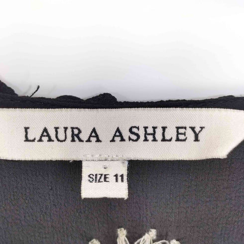 ローラアシュレイ LAURA ASHLEY フラワー刺繍 ウエストレースリボン シアー 半袖 ワンピース レディース JPN:11号