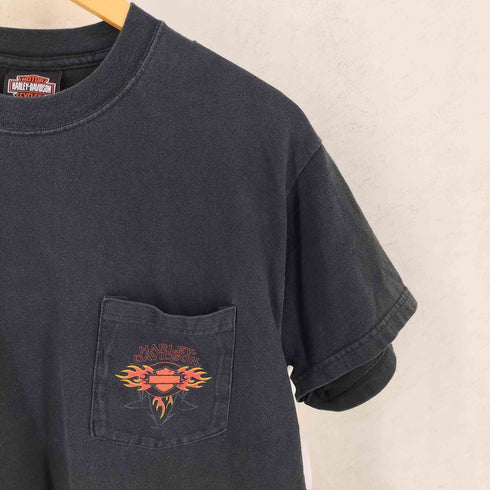ハーレーダビッドソン HARLEY-DAVIDSON 00s イーグル フレイム プリント ポケット Tシャツ メンズ M