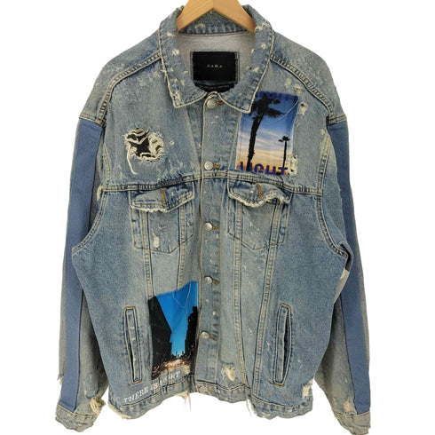 ザラ ZARA パッチワーク加工 ダメージ デニム ジャケット メンズ import:L