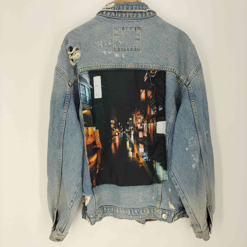 ザラ ZARA パッチワーク加工 ダメージ デニム ジャケット メンズ import:L