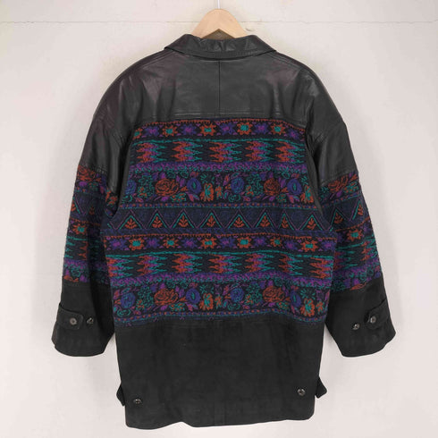 プレイボーイ PLAYBOY SPORT lamb leather 総柄 ニット 切替 ラムレザー ハーフコート メンズ JPN:4